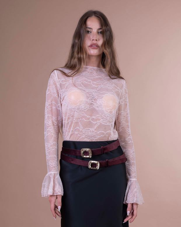 LEA maglia in pizzo rosa polvere