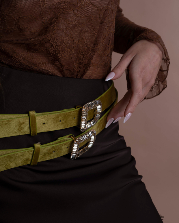 ATENA cintura in velluto pistacchio con fibbia gioiello