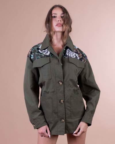 CLARA giacca verde militare con applicazioni