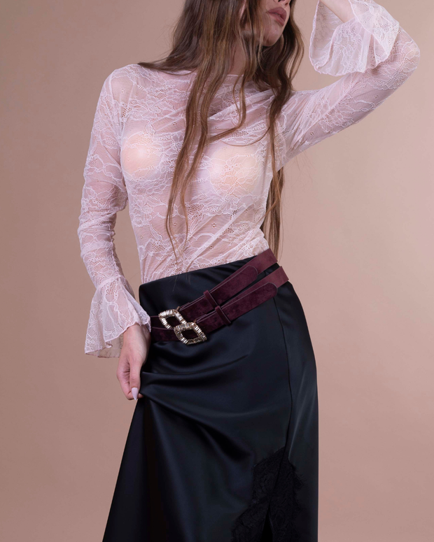 ATENA cintura in velluto burgundy con fibbia gioiello