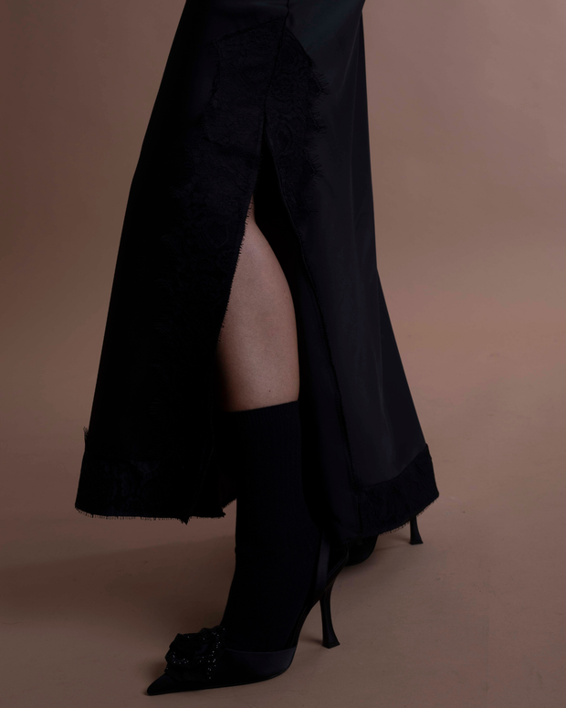 IDA gonna con spacco e pizzo color cioccolato