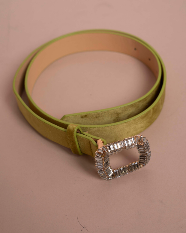 ATENA cintura in velluto pistacchio con fibbia gioiello