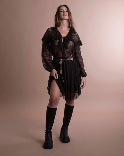 CECILIA abito corto in pizzo marrone